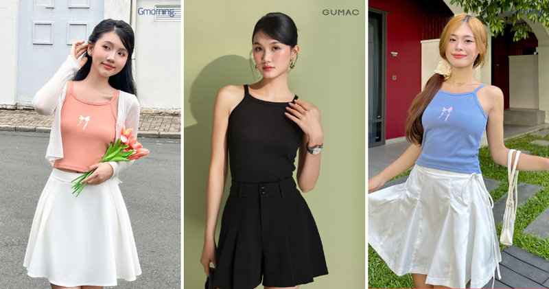 Áo tanktop mix cùng quần đũi ống rộng mang lại vẻ ngoài cân đối rạng ngời.